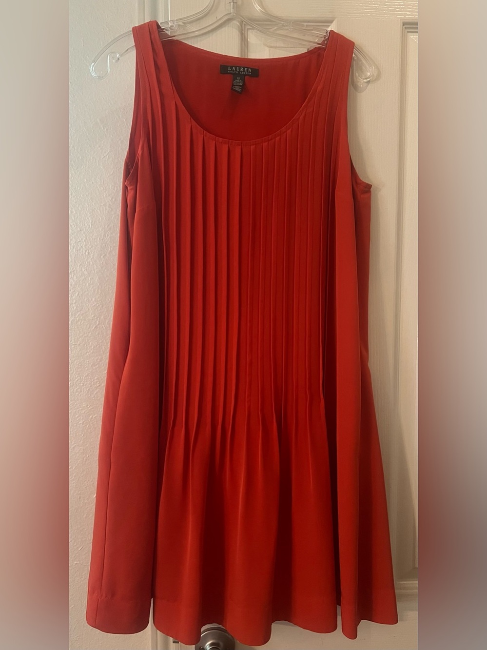 Lauren Ralph Lauren Rust /Red Pleated Sleeveless Dress